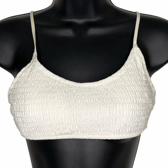 H&M White Crinkle Swimsuit Bathing Suit Bikini Top Adjustable Straps Size 6 - Picture 1 of 5
